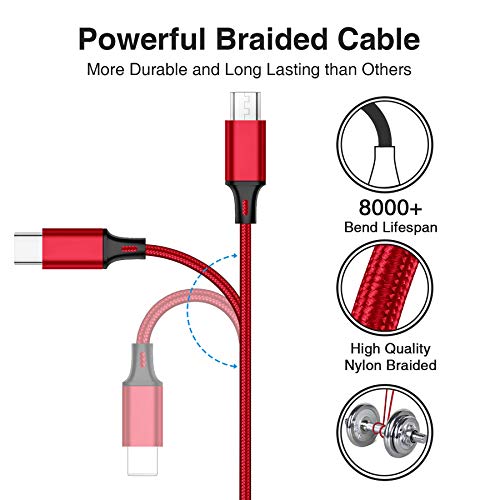 3 en 1 Multi Cable de Carga, Nylon Multi USB Cargador Cable Múltiples Micro USB Tipo C Compatible con Galaxy S10/S9/S8/S7/S6, Huawei P30/P20, Xiaomi Redmi Note 7/Mi A3/A2/A1 - Rojo