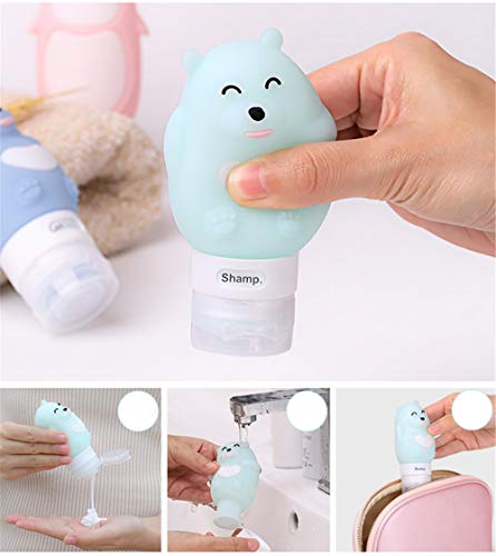 3 Pcs Oso Botellas de Viaje de Silicona - Libre de BPA & TSA Aprobado Botellas Viaje Avion - Botes Viaje para Champu, Gel de Ducha, Lociones (80 ml)