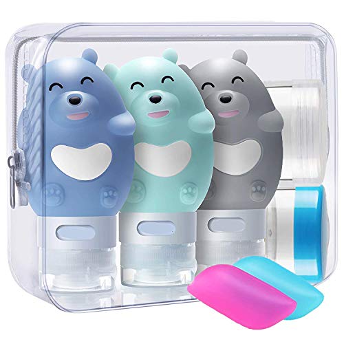3 Pcs Oso Botellas de Viaje de Silicona - Libre de BPA & TSA Aprobado Botellas Viaje Avion - Botes Viaje para Champu, Gel de Ducha, Lociones (80 ml)
