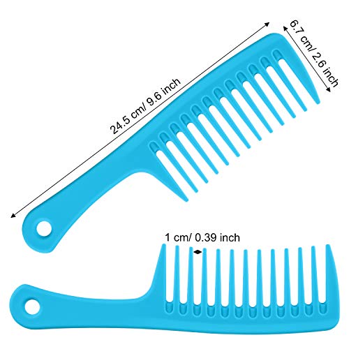 3 Piezas Peines de Pelo de Dientes Anchos Cepillo de Pelo Desenredante con Mango Cepillo de Peluquería Peinado para Pelo Largo y Rizado Grueso, Azul