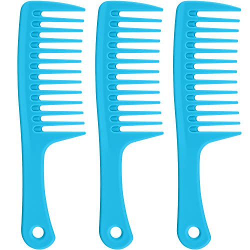 3 Piezas Peines de Pelo de Dientes Anchos Cepillo de Pelo Desenredante con Mango Cepillo de Peluquería Peinado para Pelo Largo y Rizado Grueso, Azul