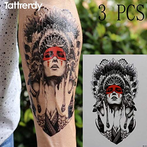 3 unids/Lote Japonés Samurai Tattoo Geisha Femenina Etiqueta Engomada del Tatuaje Peony Flor Cuerpo Cuerpo Maquillaje Tatuaje Halloween Regalo 3pcs-9