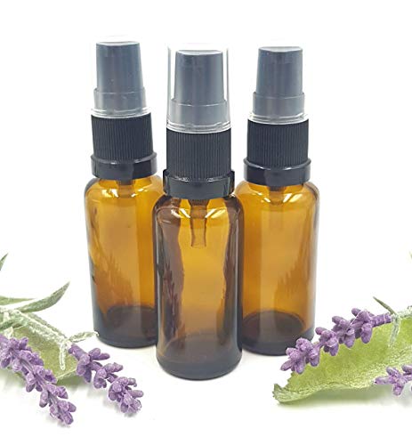 3 x frascos de vidrio ámbar 25 ml aromaterapia con bomba/pulverizador negro. Frasco de vidrio ámbar de calidad óptima vacío apropiado para aromaterapia, arte, manualidades, primeros auxilios, tamaño de viaje, belleza, geles, sérums y lociones