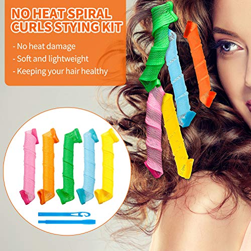 30 Piezas Kit de Rizadores del Cabello Rulos de Pelo Espirales Rizadores Espirales Rodillos de Pelo Rizadores del Cabello sin Calor con 2 Piezas Ganchos de Peinado para Mayoría Tipos Peinados, 30 cm