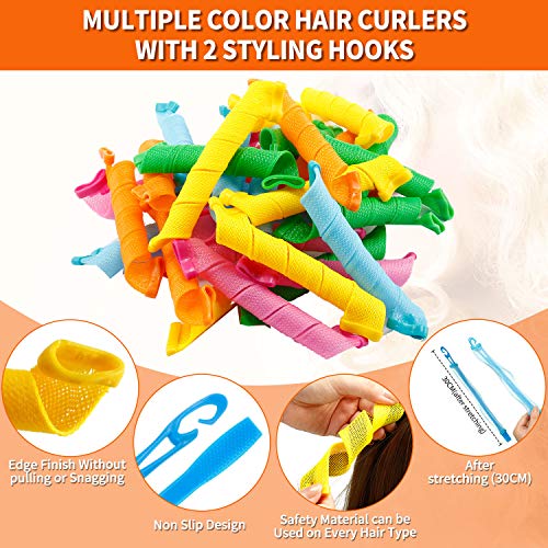 30 Piezas Kit de Rizadores del Cabello Rulos de Pelo Espirales Rizadores Espirales Rodillos de Pelo Rizadores del Cabello sin Calor con 2 Piezas Ganchos de Peinado para Mayoría Tipos Peinados, 30 cm