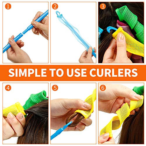 30 Piezas Kit de Rizadores del Cabello Rulos de Pelo Espirales Rizadores Espirales Rodillos de Pelo Rizadores del Cabello sin Calor con 2 Piezas Ganchos de Peinado para Mayoría Tipos Peinados, 30 cm