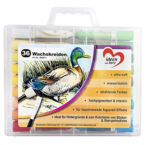 36 lápices de colores en cera, pintura de acuarela, soluble en agua | ultra suave, untuoso y altamente pigmentado | usar seco y mojado | Diseño de papeles mezclados en papel, cartón, lona, madera