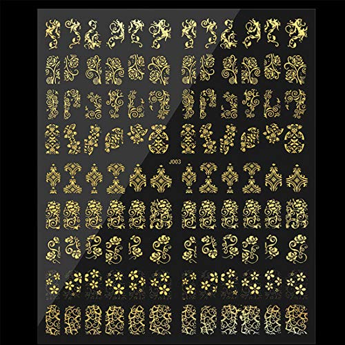 3D Etiquetas engomadas del arte del clavo Calcomanías para uñas que estampan calcomanías de diseño de uñas para accesorios de decoración de bricolaje Oro plata negro 3 hojas