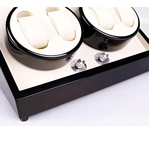 4 + 0 Caja giratoria automática de Caja de exhibición de Almacenamiento de rebobinadora de Reloj de Madera Acabado Negro con líneas Suaves y Hermosa Cubierta de bisagra Suavemente Abierta