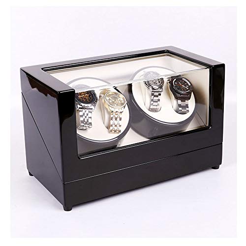 4 + 0 Caja giratoria automática de Caja de exhibición de Almacenamiento de rebobinadora de Reloj de Madera Acabado Negro con líneas Suaves y Hermosa Cubierta de bisagra Suavemente Abierta