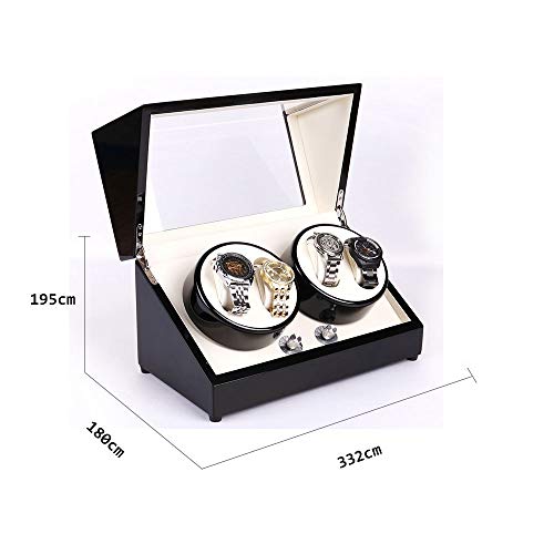 4 + 0 Caja giratoria automática de Caja de exhibición de Almacenamiento de rebobinadora de Reloj de Madera Acabado Negro con líneas Suaves y Hermosa Cubierta de bisagra Suavemente Abierta