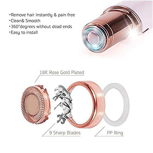 4 cabezales de repuesto para removedor de vello facial, cuchillas para depiladora sin dolor, apto para un acabado suave al tacto, removedor de vello impecable, oro rosa