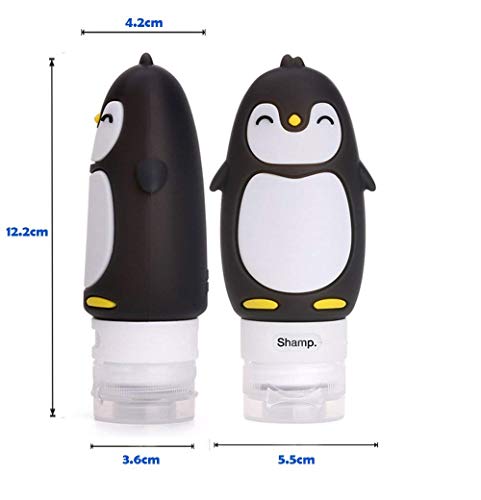 4 Pcs Pingüinos Botellas de Viaje de Silicona - Libre de BPA & TSA Aprobado Botellas Viaje Avion - Botes Viaje para Champu, Gel de Ducha, Lociones (90 ml)