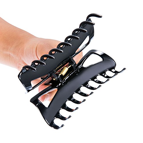 4 Piezas 11 cm Clips Hebillas de Pelo Grandes de Plástico Garra de Pelo Grueso de Mujeres (2,4 Pulgadas y 4,33 Pulgadas, Negro y Marrón)