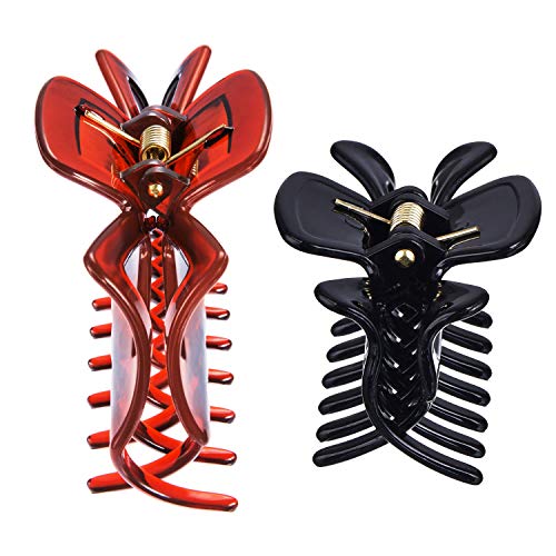 4 Piezas 11 cm Clips Hebillas de Pelo Grandes de Plástico Garra de Pelo Grueso de Mujeres (2,4 Pulgadas y 4,33 Pulgadas, Negro y Marrón)