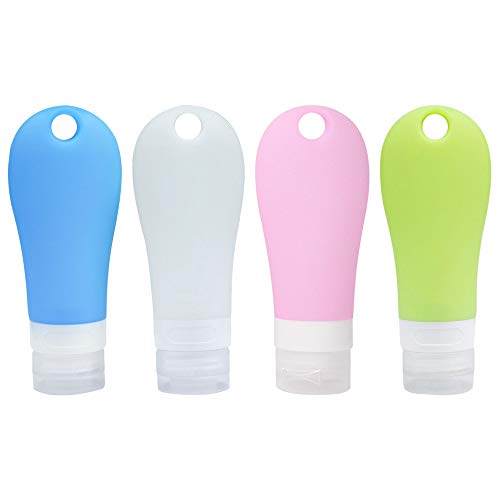 4 Piezas Botellas de Viaje de Silicona Contenedor de Viaje Recargable Tamaño de Viaje Tubo cosmético Reutilizables Tubos Silicona Viaje exprimibles Prueba de Fugas con Orificio para Colgar (90ml)