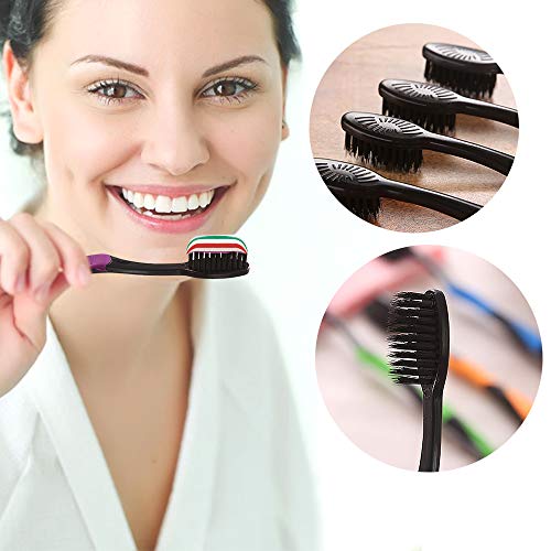4 piezas carbón de bambú Ultra suave cepillo de dientes cuidado dental Diente sostenible limpieza con cepillo Asa de moso bambú y carbón El cepillo de dientes ecológica