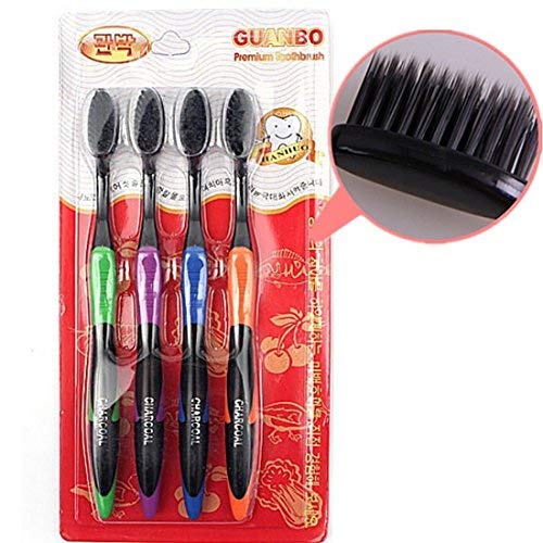 4 piezas carbón de bambú Ultra suave cepillo de dientes cuidado dental Diente sostenible limpieza con cepillo Asa de moso bambú y carbón El cepillo de dientes ecológica