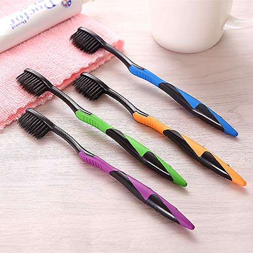 4 piezas carbón de bambú Ultra suave cepillo de dientes cuidado dental Diente sostenible limpieza con cepillo Asa de moso bambú y carbón El cepillo de dientes ecológica