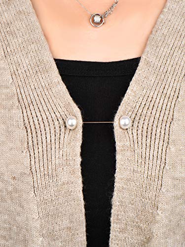 4 Piezas de Clip de Suéter Chal Blanco Negro Broches de Doble Perla Falsa Alfileres de Seguridad para Decoración de Ropa de Mujeres Chicas