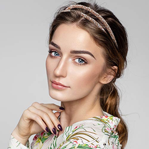 4 Piezas Diadema de Diamantes de Imitación Banda de Cabeza Lateral Doble Diadema de Cristal Delgada para Mujeres Chicas Accesorios de Pelo