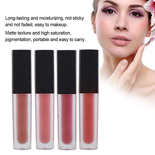 4 Piezas Set de Brillo Labial Mate, Herramienta Cosmética de Maquillaje de Labios de Larga Duración y No Pegajosa(A)