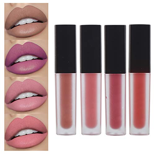 4 Piezas Set de Brillo Labial Mate, Herramienta Cosmética de Maquillaje de Labios de Larga Duración y No Pegajosa(A)