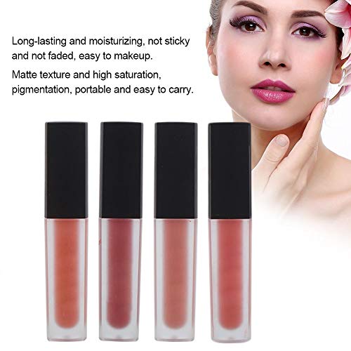 4 Piezas Set de Brillo Labial Mate, Herramienta Cosmética de Maquillaje de Labios de Larga Duración y No Pegajosa(B)