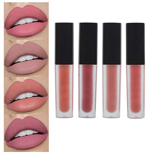 4 Piezas Set de Brillo Labial Mate, Herramienta Cosmética de Maquillaje de Labios de Larga Duración y No Pegajosa(B)