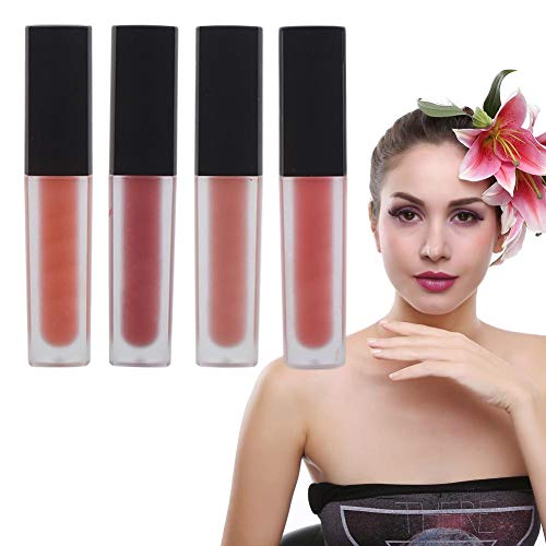 4 Piezas Set de Brillo Labial Mate, Herramienta Cosmética de Maquillaje de Labios de Larga Duración y No Pegajosa(B)