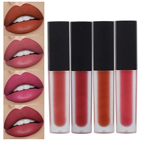 4 Piezas Set de Brillo Labial Mate, Herramienta Cosmética de Maquillaje de Labios de Larga Duración y No Pegajosa(C)