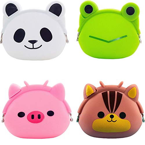 4 Unids X-BLTU Carteras de Monedas de Animales de Dibujos Animados para Niños, Monedero de Silicona Lindo Bolso de Auriculares Impermeable Novedad Juguete Regalos para Niños