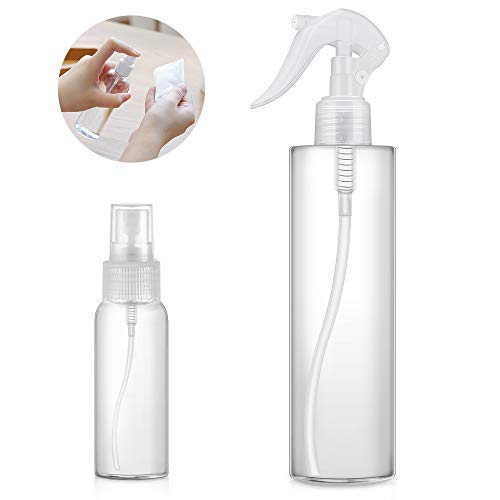 4PCS - Botella de Spray Plástico, (2x50ml + 2x300ml) Transparentes Botes de Pulverizacion Vacíos para Perfume, Botella Cosmetica Atomizador Pulverizador Recipientes para Viaje/Desinfeccion