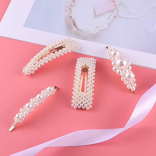 4pcs Moda Clips de pelo simple Perla fresca Pasadores de pelo Bobby Pin Pasadores de pelo para damas y niñas