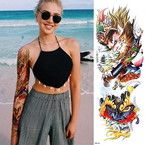 4Pcs Tatuajes Temporales Para Adultos, Chica Japonesa Carpa Mono Dragón Único Negro Pegatinas De Tatuaje Temporal Para Mujeres Chicas Niños Cuerpo Arte Impermeable Tatuajes，Carnaval De Vacaciones