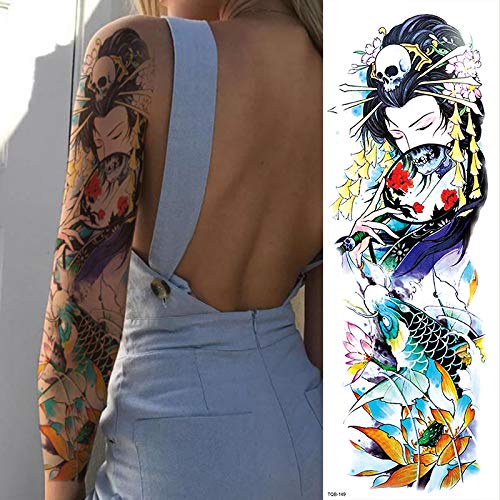 4Pcs Tatuajes Temporales Para Adultos, Chica Japonesa Carpa Mono Dragón Único Negro Pegatinas De Tatuaje Temporal Para Mujeres Chicas Niños Cuerpo Arte Impermeable Tatuajes，Carnaval De Vacaciones