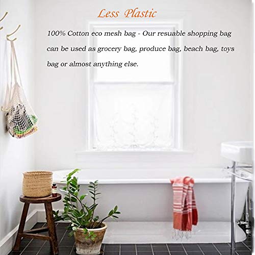 5 Bolsa Red Malla Cestas de la compra con Asa Larga para Llevar al Hombro, Creatiees Bolsa para la Compra Reutilizables totalizador de las compras de la secuencia del algodón orgánico(5 Colores)