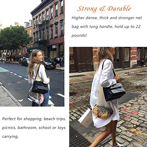 5 Bolsa Red Malla Cestas de la compra con Asa Larga para Llevar al Hombro, Creatiees Bolsa para la Compra Reutilizables totalizador de las compras de la secuencia del algodón orgánico(5 Colores)