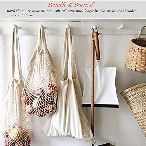 5 Bolsa Red Malla Cestas de la compra con Asa Larga para Llevar al Hombro, Creatiees Bolsa para la Compra Reutilizables totalizador de las compras de la secuencia del algodón orgánico(5 Colores)