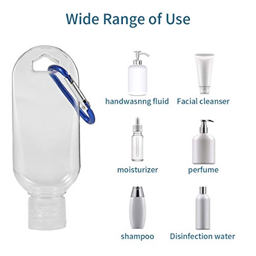 5 Piezas 50ml botellas recargables de con gancho mosquetón clip para cinturón, recipientes de viaje botellas de plástico vacías para champú, acondicionador, loción, artículos de tocador