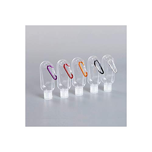 5 Piezas 50ml botellas recargables de con gancho mosquetón clip para cinturón, recipientes de viaje botellas de plástico vacías para champú, acondicionador, loción, artículos de tocador