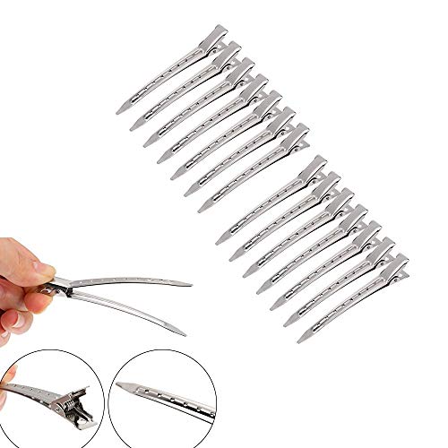 50 Pcs Metal Pinza de Cocodrilo de Pelo Clips de Seccionamiento con Agujeros ,Pinza de Peluquería Punta Clips de Pelo de Sección de Ajuste de Rizos Pinzas de Cocodrilo de Metal Pinza
