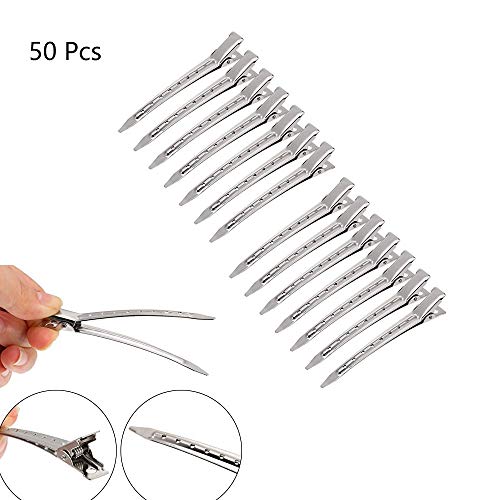 50 Pcs Metal Pinza de Cocodrilo de Pelo Clips de Seccionamiento con Agujeros ,Pinza de Peluquería Punta Clips de Pelo de Sección de Ajuste de Rizos Pinzas de Cocodrilo de Metal Pinza