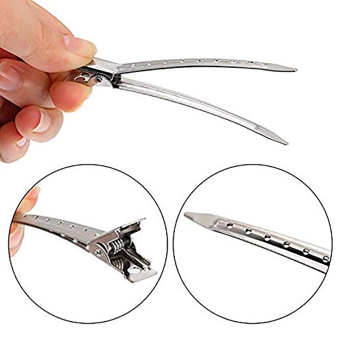 50 Pcs Metal Pinza de Cocodrilo de Pelo Clips de Seccionamiento con Agujeros ,Pinza de Peluquería Punta Clips de Pelo de Sección de Ajuste de Rizos Pinzas de Cocodrilo de Metal Pinza