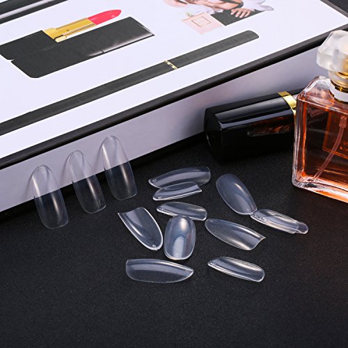 500 Piezas de Punta de Uña Falsa Oval Uñas Postizas de Acrilíco de Cubierta Completa 10 Tamaños con Caja Transparente para Salón de Uñas y DIY Arte de Uñas, Transparente