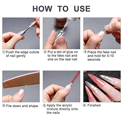 500 puntas de uñas acrílicas para uñas postizas con caja, transparentes, con forma de stiletto, 10 tamaños de uñas postizas artificiales con caja, para mujeres y niñas (transparente)