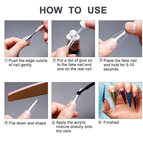 500 puntas de uñas acrílicas para uñas postizas largas francesas con forma de aguja de uñas postizas de 10 tamaños para mujeres y niñas