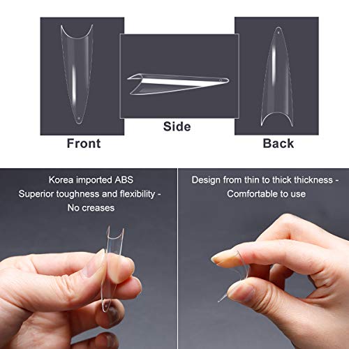 500 puntas de uñas acrílicas para uñas postizas largas francesas con forma de aguja de uñas postizas de 10 tamaños para mujeres y niñas