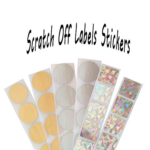 540 piezas Rascar Etiquetas Pegatinas, CNYMANY 2,5cm Circular Cuadrado Autoadhesivo Pelar y Pegar Etiquetas para Juegos Fiesta Regalo Tarjeta postal Promoción: Oro, Plata, Plata Metálica