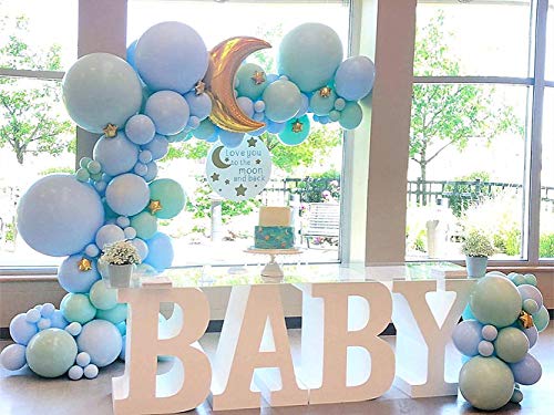 54PCS Globo Garland Kit Macaron Globo de l¨¢tex azul con globos de confeti, globos de papel de aluminio, juego de globos estrellados para bodas Baby Shower Decoraciones de fiesta de cumplea
